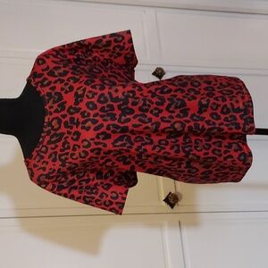 Leopard Shirt women's red black brown animal print size L